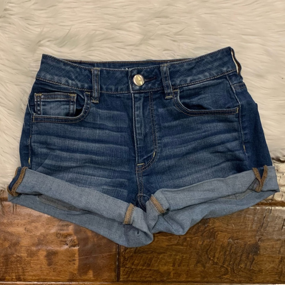 American Eagle Women’s Shorts Size 0 High Rise Shortie Blue Denim